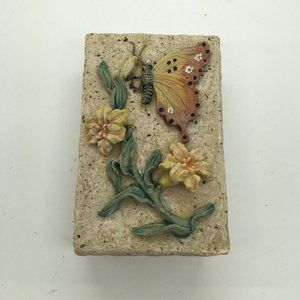 Stone Resin Jewelry Trinket box with Butterfly and Flowers